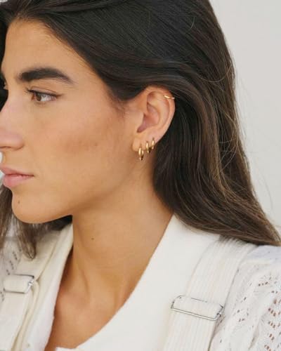 Sweetkiki 6 Pairs Leightweight Small Gold Hoop Earrings Sets, Hypoallergenic Huggie Earrings in 14K Real Gold Plated, Tiny | Cartilage Hoop Earring | Helix Earrings | for Women Men 24/73