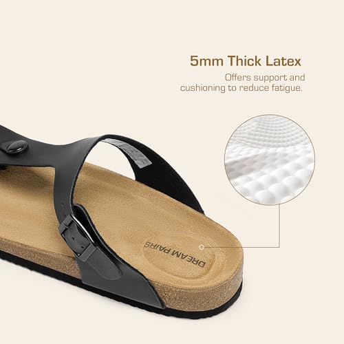 Image of DREAM PAIRS Arch Support Thong Sandals for Women Casual Leather Flip Flops Dressy Slides with Soft Cork Footbed Adjustable Strap for Summer Beach Vacation