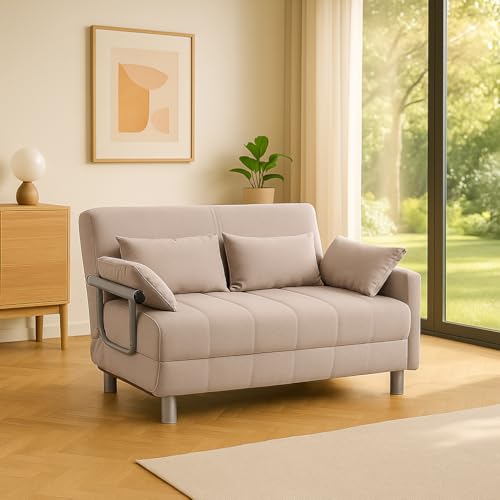 dechome - divano letto 2 posti moderno in tessuto dimensioni 102x82x81 cm crema