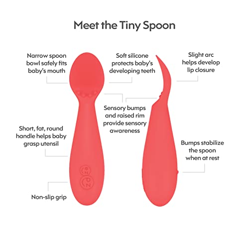 Ezpz Tiny Collection Set (Coral) - 100% Silicone Placemat, Cup & Spoon For First Foods + Baby Led Weaning + Purees - Designed By A Pediatric Feeding Specialist - 6 Months+ #TOP2