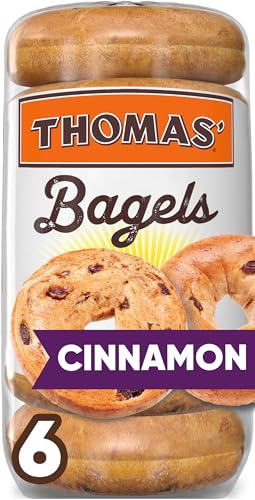 Thomas’ Cinnamon Raisin Bagels, 6 Pre Sliced Bagels with No High Fructose Corn Syrup, 20 Oz Bag