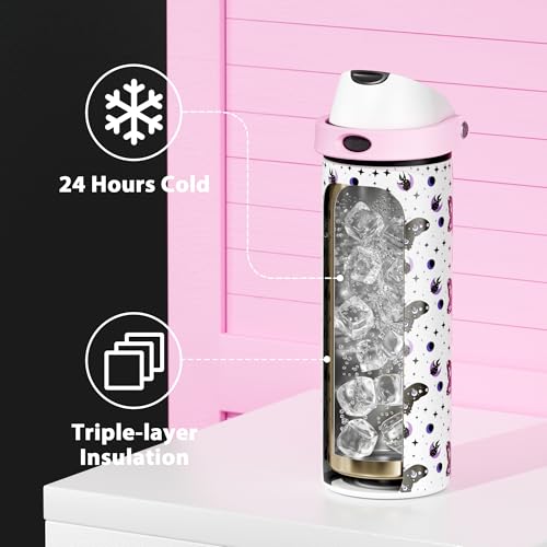 Image of 24 oz Insulated Water Bottle with Straw: Meoky Stainless Steel Metal Water Bottle with 2-in-1 Lid - Leak Proof, Cold for 24 Hours, Protective Silicone Base, BPA-Free for Sports Travel Car, Nocturne