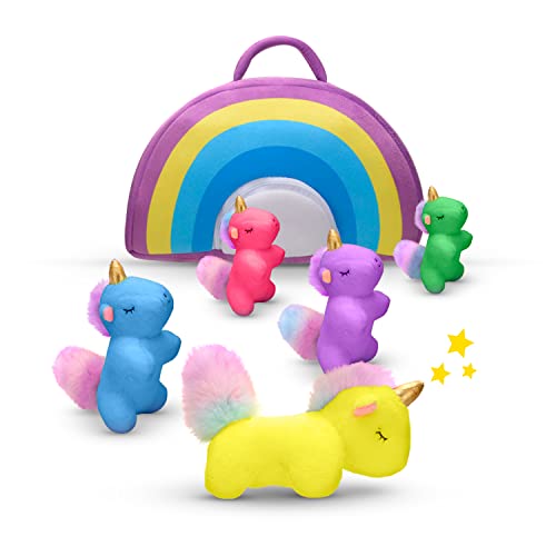 Unicorn Stuffed Animals Toys for Girls with Rainbow Bag, 5 Pice Plushie Baby Toys - Super Soft Small Stuffed Animals, Girls Toys Age 4-5, Unicorn Plush , Travel-Size and Easy to take with
