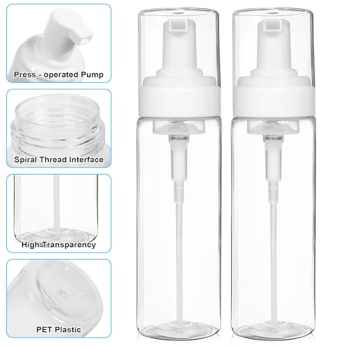 2PCS Foam Pump Bottle, Foaming Dispenser Bottle, Foaming Hand Soap Dispensers, Travel Size Foam Spray Bottles for Body Wash, Lash Cleanser, Shampoo, 200 ml/7 OZ4