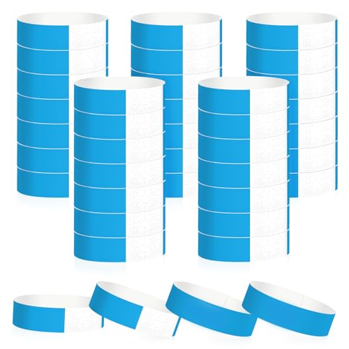 400 Pulseras de Papel Impermeables, Pulseras para Eventos con Etiquetas Personalizables, Brazaletes de Control Reutilizables para Fiestas, Festivales, Clubes y Conciertos (Azul fluorescente)