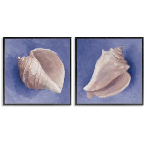 'Simple Classic Seashell Conch Still Life'| 2pc Framed Giclee Art Set 2
