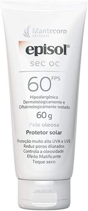 Protetor Solar Facial Episol Sec Oc Fps 60 - Sem Cor - 60ml - Para Peles Mistas a Oleosas - Acabamento Matte - Mantecorp