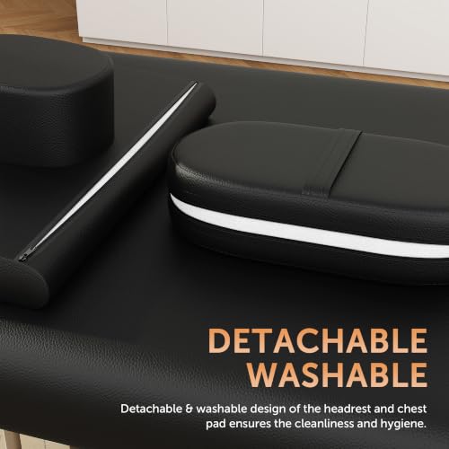 Image of Black Wide Stationary Massage Table with Backrest for Treatment Table Physical Therapy Table Spa Facial Bed, Metal Frame PU Leather 31.5'' Wide 75'' Long Heavy Duty Professional Stationary Massage Bed