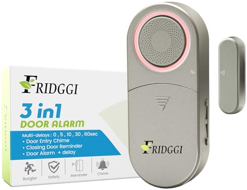 FRIDGGI 3in1, Door Alarm with Delay 0/5/10/30/60 Seconds, 2/5 Minutes, Close Door Reminder, 80 to 120 dB