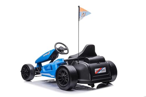 Kinder Elektroauto e-Gokart mit 24V und Driftfunktion + 2X 12V7A (24V7A) Akku und 2 Motoren -Blau (Blau)