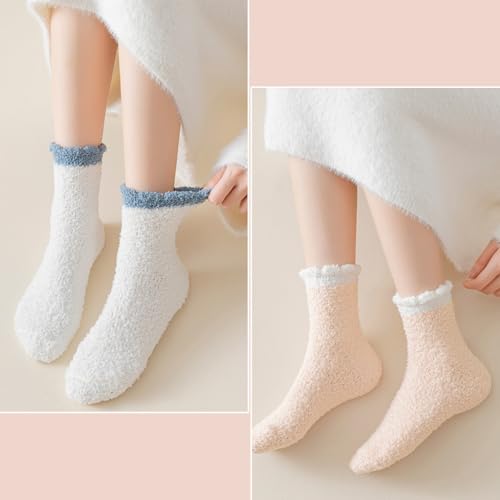 Image of Josnown Fuzzy Socks for Women, Cozy Fluffy Slipper Sleep Socks 5 Pairs