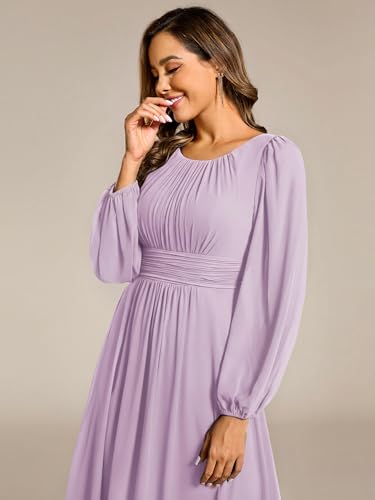 Image of Ever-Pretty Women's Crewneck Long Lantern Sleeves Floor Length A-Line Pleated Chiffon Formal Dress 0106B