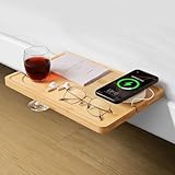 iCASA Bedside Shelf for Bunk Bed & Top Bunk, Clip On Nightstand with Cup Slot, Bed Side Table Tray, Bunk Bed Shelf with Cable Slot for Water Cup Phone Books - College Dorm Essentials - Natural Bamboo