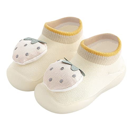 Toddler Floor Socks Toddler Kids Infant Newborn Baby Boys Girls Shoes First Walkers Cute Cartoon Antislip Shoes Socks (White, 0-6 Months)