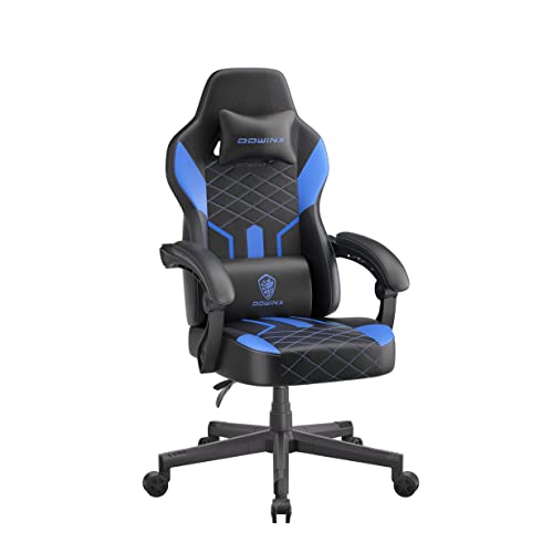 Dowinx Gaming Chair With Pocket Spring Cushion, Ergonomic Computer Chair High Back, Reclining Massage Game Chair Pu Leather 350Lbs, Blue #TOP14