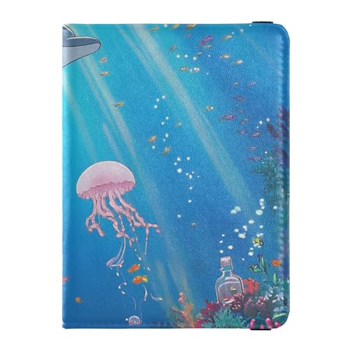 Cartone animato Carino Colore Subacqueo Mondo Blu Delfino pelle decorativo impermeabile porta passaporto Documenti di Viaggio Organizer Protector Badge ID Vaccino Card Holder Portafoglio Leggero