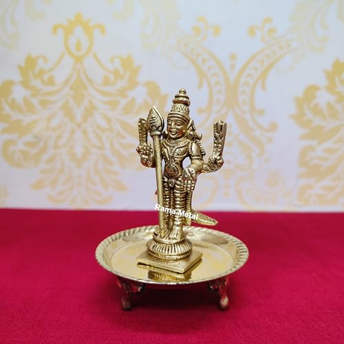 Image of RAMA METAL Brass Murugan Idol | Mini Lord Murugan Statue | Lord Kartikeya Idol | Mini Murugan Silai | Kumaraswamy Brass
