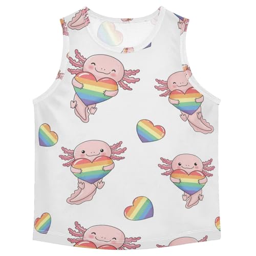 J JOYSAY Cartoon Axolotl Rainbow Boys Tank Top Sleeveless Muscle Shirts Quick Dry Workout Active Sport Kids T-Shirts 3-15T
