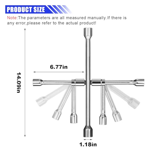 14 Inch Universal Iron Cross Wrench, Folding Lug Wrench, 4-Way Heavy Duty Tire Wrench (17mm, 19mm, 21mm & 23mm), Wheel Nut Sliding Wrench for Car, Truck, SUV, RV, Van - Image 3