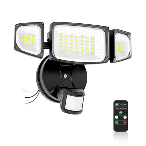 iMaihom 65W 6500LM LED Security Lights Motion Sensor Light Outdoor, 6500K Daylight, IP65 Waterproof, Dusk to Dawn, Hardwired 3-Head Motion Detected Flood Light for Garage, Yard, Porch (Black, 1 Pack)