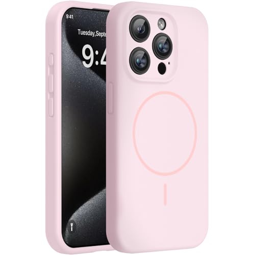 Image of Miracase Magnetic for iPhone 15 Pro Case, [Soft Anti-Scratch Microfiber Lining], Compatible with MagSafe, Liquid Silicone Shockproof Drop Protection Phone Case for 15 Pro, Sand Pink