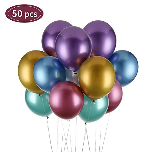 Globos Metalizados, 50 Piezas Globo Látex Metálico Globos metálicos de Fiesta Globos metálicos Brillantes Globos De Helio para cumpleaños, Bodas, Baby Shower y Decoraciones