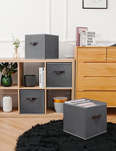 Damahome Storage Cubes Organizer Bins - 13Inch Foldable Storage Bins, Leather Dual Handles Storage Box, Closet Organizer Shelf Baskets, Nursery Bins For Home&Office 4-Pack (Grey) #TOP4