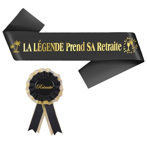 BORISCA Cadeau Retraite Homme, Echarpe Retraite Homme + Corsage Retraite Homme Décoration de Fête Retraite Noir et Or Cadeau Depart Retraite pour Les Célébrations de la Retraite