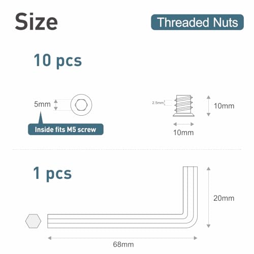 BOUMVID Einschraubmutter M5x10, 10 Stück Einschraubmuffen Gewindeeinsätze Holz Einschraubhülse Gewindeeinsatz Verzinkter Einschlagmutter Einschraubgewinde Innensechskant Muttern für Holzmöbel