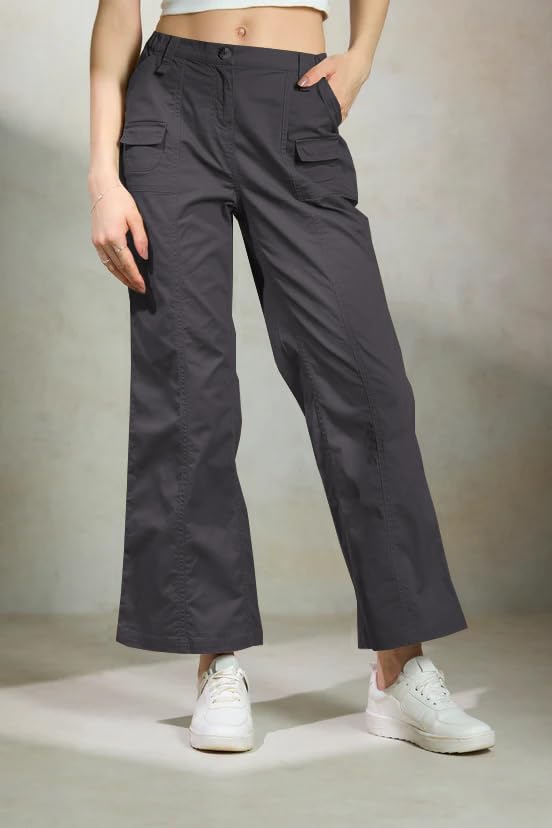 Image of GRECIILOOKS Cargo Pants For Woman | Trousers For Womans |High Waist Cotton Trouser for Women - Flared Parachute Pants with Side Pockets |Womens Cargo Pant | Elegant for College & Events (Available in Plus Size)