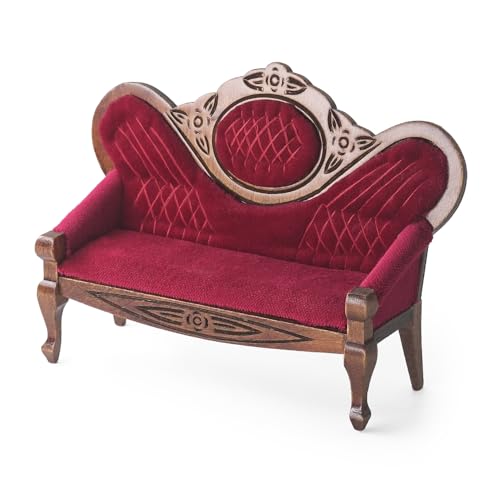 Odoria Puppenhaus Chaiselongue Miniatur Relaxsessel: 1/12 Maßstab Ohrensessel Rot Sofa für Vintage Viktorianisch Schlafzimmer - Mini Liebesbank Sessel Wohnzimmer Möbel Holz Antik Luxuriös