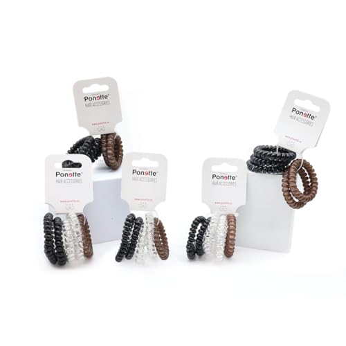PONETTE - Pack de 25 Coleteros de Pelo Invisibles Espiral Grandes en Colores Neutros, Gomas Elásticas y Muy Resistentes, Marca Española