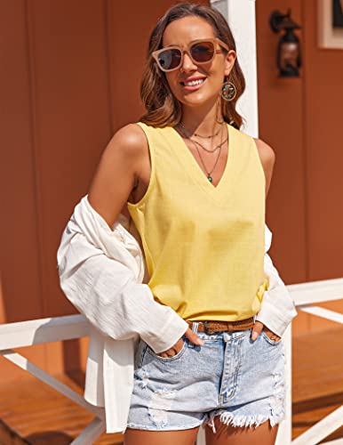 Chigant Yellow Linen Sleeveless Linen Top V Neck Soft Cami Blouses Summer Basic Shirt Linen Camisole For Women Yellow Medium #TOP2