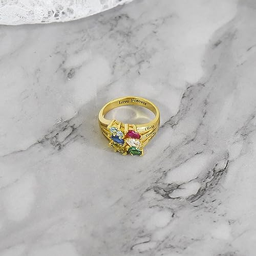 10K 14K 18K Gold Personalized 6 Birthstones Rings for Women Custom Engraved 6 Names Promise Ring Mothers Ring 6 Birthstones2