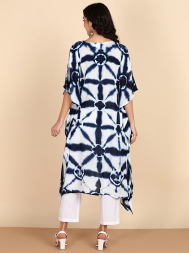 Image of Maaesa Women Handcrafted Tie & Dye Rayon Crepe Kaftan Dress | Casual Wear | Flowy Kaftan Style | Lightweight & Breathable Fabric