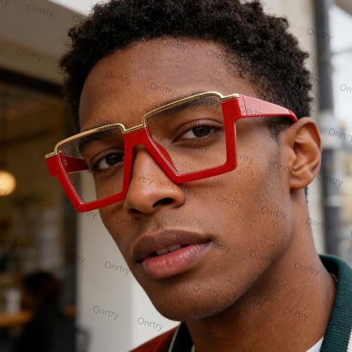 Image of Onrtry Oversized Square Blue Light Glasses for Women Men Fashion Semi Rimless Glasses Non Prescription Eyeglasses