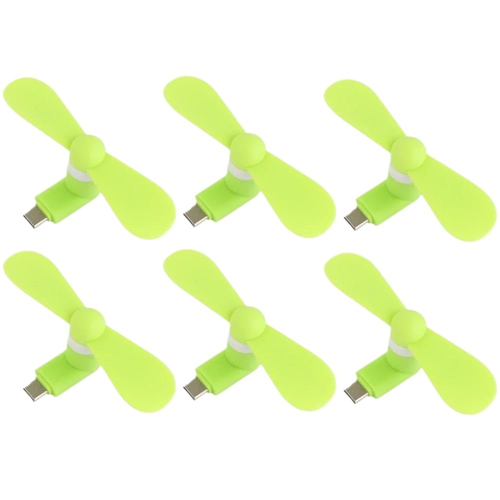 6 Stück USB-Ventilator Typ C, leicht, tragbar, kompatibel mit universeller Telefonkühlung, Reise-Gadgets, Computer-Peripheriegeräten, Smartphone-Zubehör, USB-Aftermarket-Ersatz(Green)
