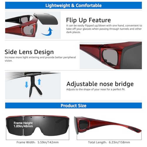 Image of Mens Polarized Flip Up Fitover Sunglasses with Mirrored Lenses