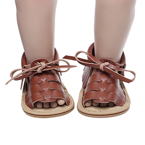 EnJoCho Boys Sneakers Infant Boys Girls Open Toe Solid Tassels Shoes First Walkers Shoes Summer Toddler Flat Sandals (Brown-a#whbf, 6-12 Months)4