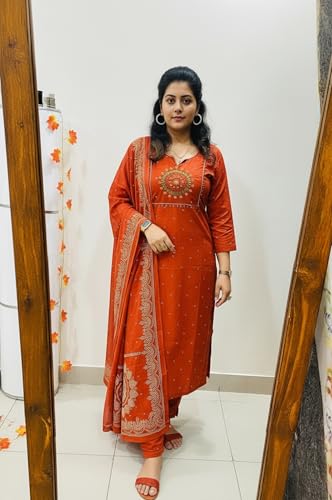 Image of ANNI DESIGNER Viscose Kurta for Women | Kurti Set Woman | Kurta with Pant & Dupatta | Straight Embroidered Suit | Ethnic Indian Outfit Office Party Traditional Clothing Fashion Style Premium Wear Look