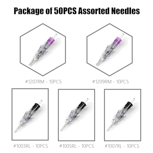 BIGWASP Classic 50pcs Tattoo Cartridge Needles Assorted Mixed 1003RL 1005RL 1007RL 1207RM - image 2