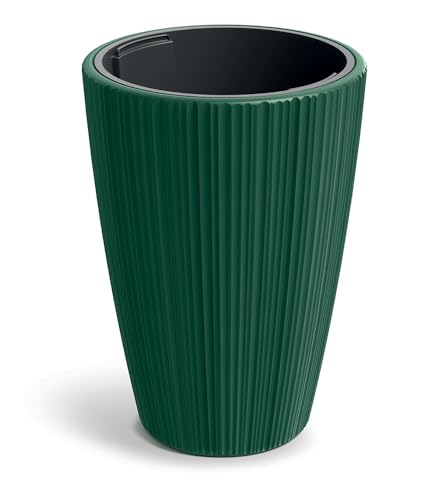 Tymar Blumentopf Gross mit Einsatz, Übertopf Hoch, Pflanzkübel, Blumenkübel aus Kunststoff_ORO (ø. 30 cm (H=39cm); Grün)