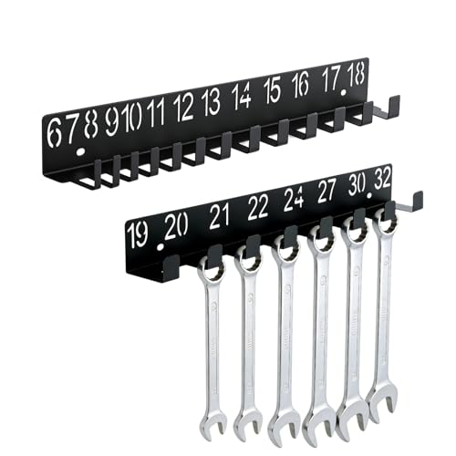 Biigdan 2 Pièces Porte Outils Mural,Support Clé Mural avec 21 Crochet,pour 6–36 mm Clé à Fourche,Capacité de charge 20 lb,Rangement Atelier pour...