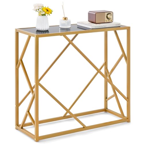 RELAX4LIFE Consola de entrada con tablero de cristal templado de metal dorado de 80 cm de alta resistencia