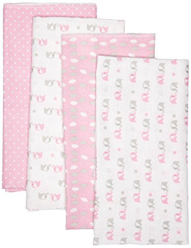 Cribmates 4 Pack Receiving Blanket Elephants, Pink/White