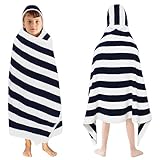 ORIGINAL KIDS Hooded Bath Towel Wrap - 100% Cotton Terry Large Oversized Hooded Kids Towel - Toddler Shower Pool Beach Towel - Soft Plush Absorbent Quick Dry Easy Care Gift - 30x60- Cabana Stripe Blue