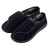 Mens Memory Foam Diabetic Slippers Extra Wide Comfy with Coral Fleece Lining Size 11 Black for Arthritis Edema Swollen Feet House Shoes