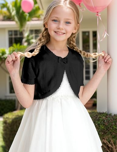 BOBOYOYO Short Sleeve Girls Shrug Cotton Knit Girls Cardigan Childrens Bolero Dress Sweater Toddler Shawl Cover Up for 3-14Y4