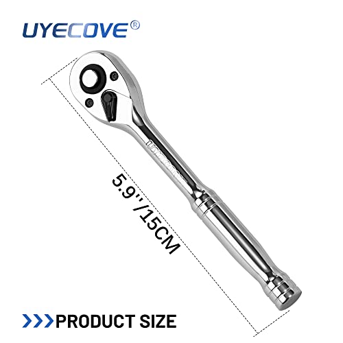 Uyecove 1/4 Inch Drive Ratchet Wrench, 1/4 Ratchet, Socket Wrench, 72-Tooth Quick-Release Reversible Cr-Mo Head, Chrome Steel Made - 5.9''15Cm #TOP2