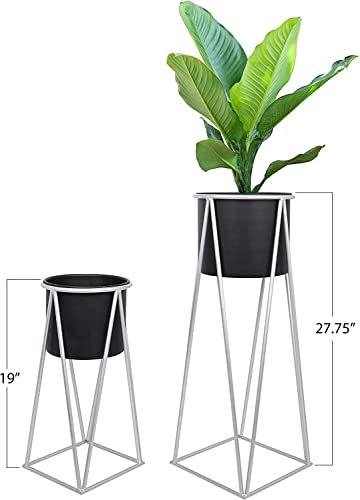 Image of Planters for Indoor Planters Indoor Plant Stands with Pots (Black /Silver (Tall Stands) Set of 2)